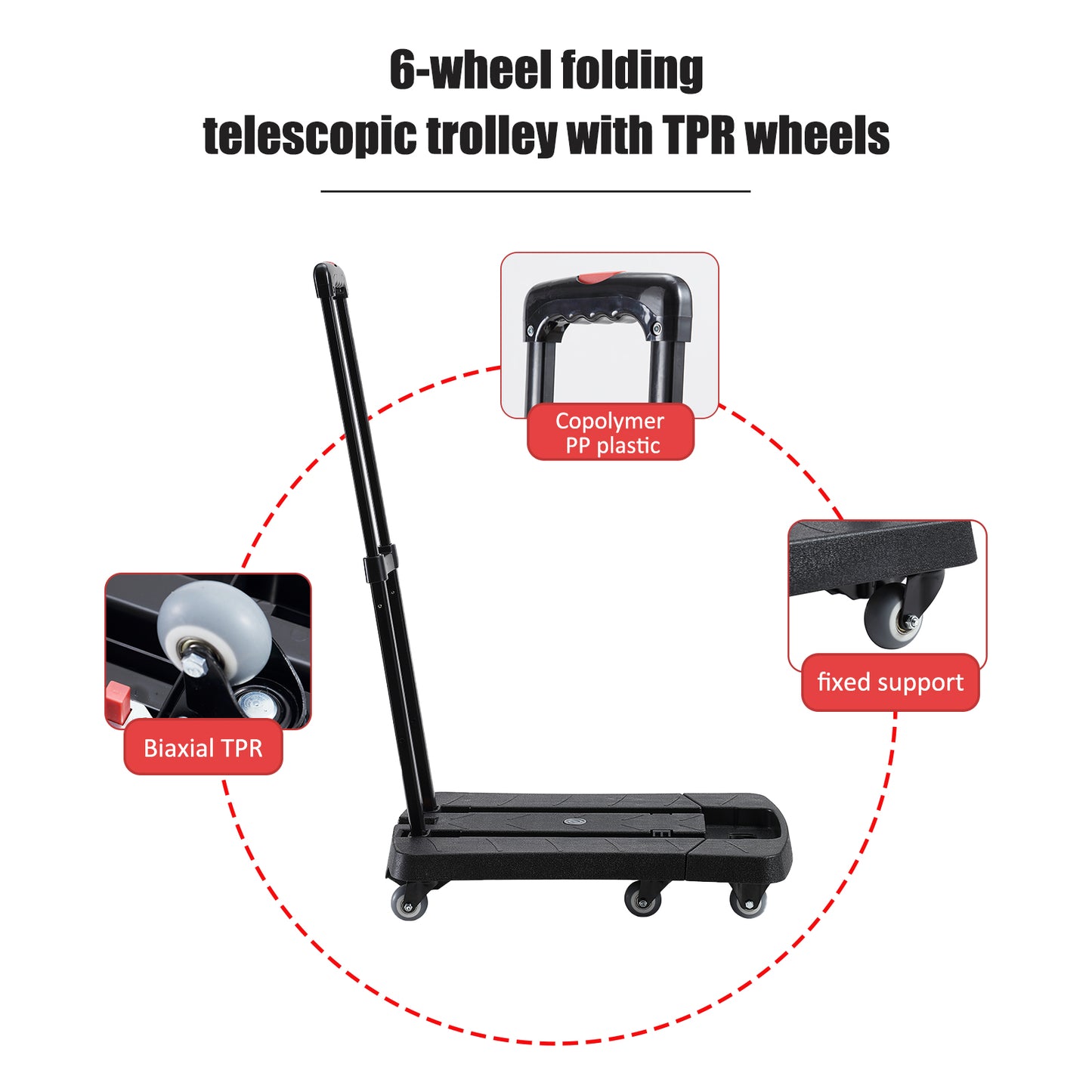 330 lbs. Folding Hand Truck, Dolly Cart for Moving, 6 Wheels Telescoping Hand Cart for Travel House Office Moving