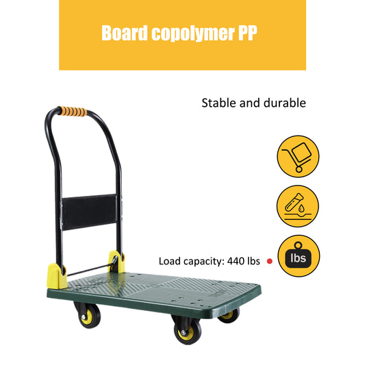 Foldable Push Hand Cart, Platform Truck with 440 lbs. Weight Capacity, Green