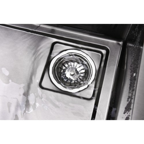 Waterfall Kitchen Sink, Stainless Steel Single Bowl in Black, Multifunctional Workstation with Flying-rain Faucet and Cutting Board, 30×18″ Stainless Steel Single Bowl Sink, LS-SSBL05