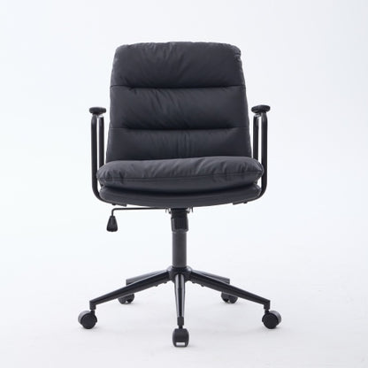 Office Chair,Mid Back Home Office Desk Task Chair with Wheels and Arms Ergonomic PU Leather Computer Rolling Swivel Chair with Padded Armrest,The back of the chair can recline 40¡ã (Black),SW1741BK