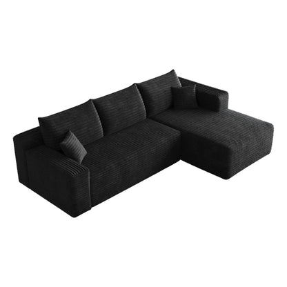 95-Inch Black Plush Corduroy U-Shaped Cloud Modular Sectional Deep-Seat Corner Sofa No-Assembly for Living-Room