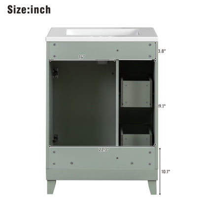 24-Inch Bathroom Vanity Cabinet with Ceramic Sink, 2 Drawers, 1 Door