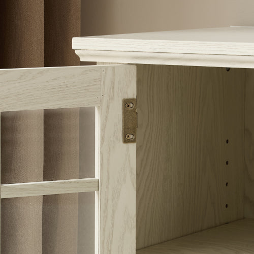 70 Inch White Faux Stone 2-Door TV Stand 4 Adjustable Shelves 6 Cable Holes Media Cabinet for 75 Inch TV