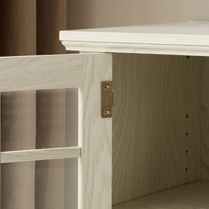 70 Inch White Faux Stone 2-Door TV Stand 4 Adjustable Shelves 6 Cable Holes Media Cabinet for 75 Inch TV