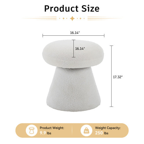 White Mushroom Shaped Rotating Ottoman, 360¡ã Swivel Upholstered Foot Stool, 250 LBS Capacity for Entryway & Bedroom