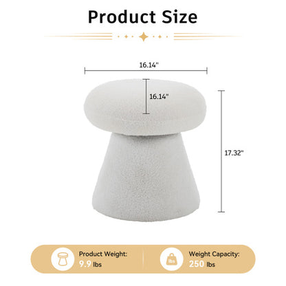 White Mushroom Shaped Rotating Ottoman, 360¡ã Swivel Upholstered Foot Stool, 250 LBS Capacity for Entryway & Bedroom
