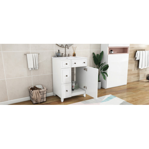 24-Inch Bathroom Vanity Cabinet with Ceramic Sink, 2 Drawers, 1 Door