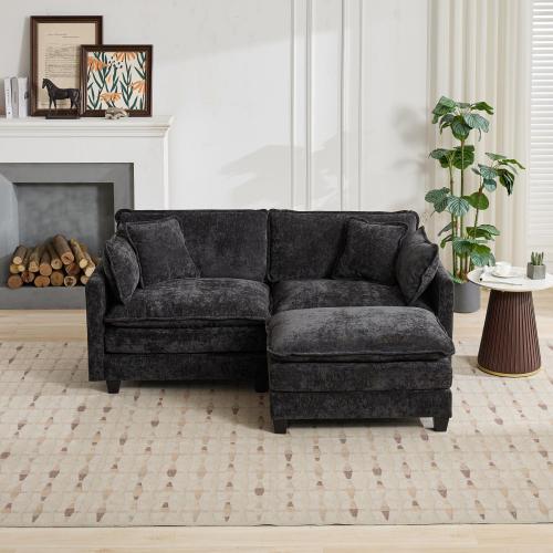 Black Cloud Loveseat Sofa, Breathable Chenille Fabric, Ottoman Not Included