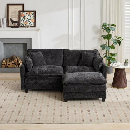 Black Cloud Loveseat Sofa, Breathable Chenille Fabric, Ottoman Not Included