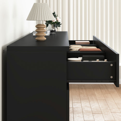 9 Drawer Dresser with No Handle Design, Modern Black Matte Wood Dresser for Bedroom, Storage Chest of Drawers for Living Room, Hallway, Entryway