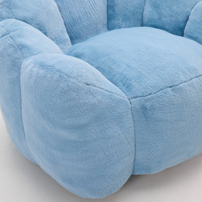 Blue Lotus-Shape Compression Bean Bag Sofa with Pull Ring, No Assembly