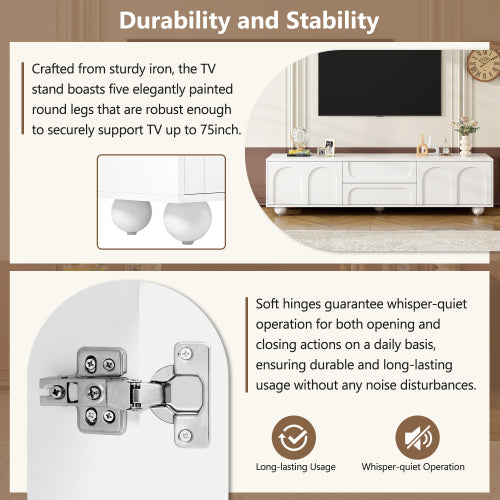 Cream TV Stand with Arched Doors and Drawers White Entertainment Center