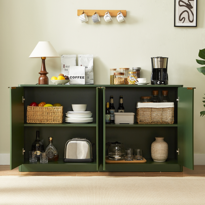 59 Inch Green Wavy Curved Sideboard 4-Door Large Load-Bearing MDF Storage Cabinet Multi-Purpose Household Console Cabinet