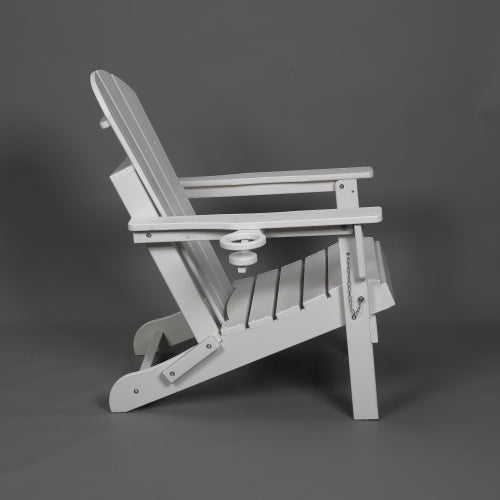 HDPE Folding Chair with Dual Cup Holder - Composite Chair with Wood Texture- White