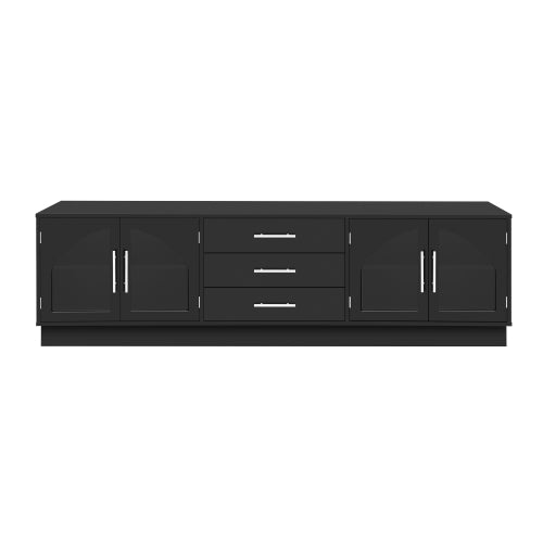 68.9 Inch Minimalist Arched Glass TV Stand for 75 Inch TV with 3 Drawers & Adjustable Shelves