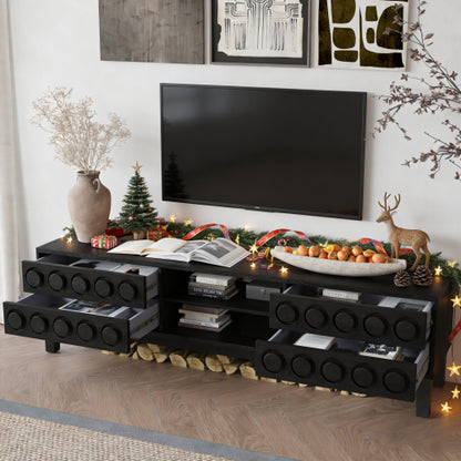 Black Mid-Century Media Console 4 Drawer TV Stand Cable Management Fits 75 Inch TV
