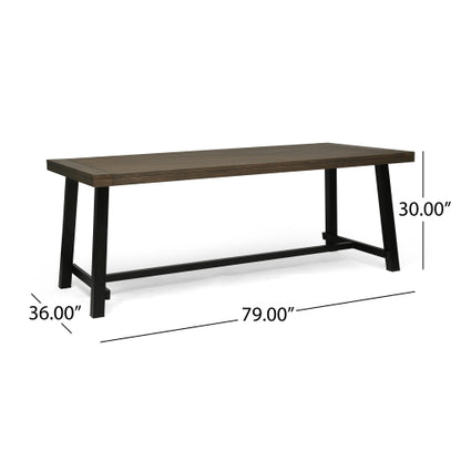 Outdoor Acacia Wood Dining Table,Grey/Rustic Metal