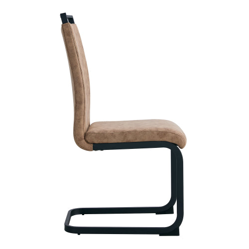 High Back Fabric Dining Chairs with C-Shaped Metal Legs, Set of 2, Brown/Black