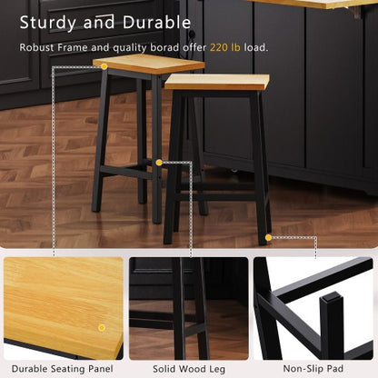 48inch Kitchen Island with 2 Bar Stools, Power Outlet, Internal Storage Rack, Kitchen Storage Cart on 5 Wheels with Drop Leaf, 5 Open Side Racks, Drawers, Black (Old SKU N707S000015B)(Three Packages)