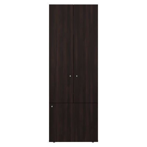 3-Door Tall Wardrobe Cabinet with 4 Shelves – Freestanding Storage Armoire for Bedroom or Entryway, Stained Walnut