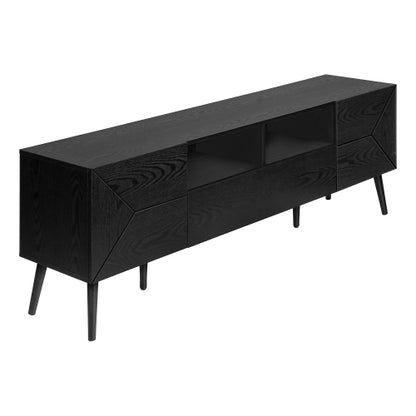 Black 72 inch Mid Century TV Stand with Drawer and Cabinets