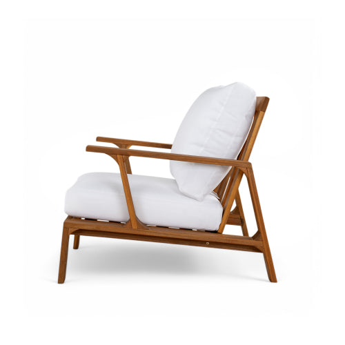 Patio Accent Chair 27.6" Wood Chair Outdoor Lounge Chair for Patios, Gardens, or Balcony, Teak Finish  White Cushion