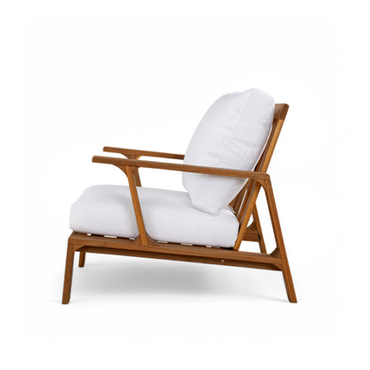 Patio Accent Chair 27.6" Wood Chair Outdoor Lounge Chair for Patios, Gardens, or Balcony, Teak Finish  White Cushion