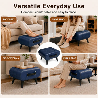 Rectangular Tufted Faux Leather Storage Ottoman with Handle & Metal Legs, Multiuse Footrest for Living Room Entryway