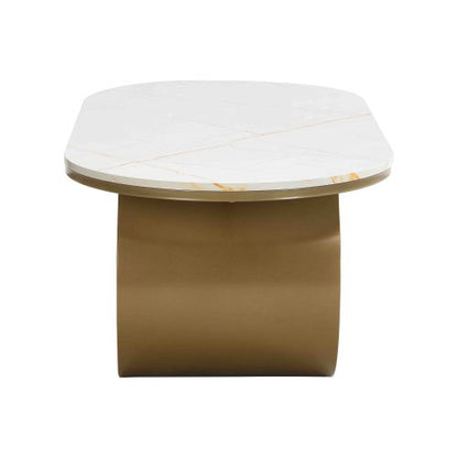 47.24inch  Oval Faux Marble Coffee Table with Drawer