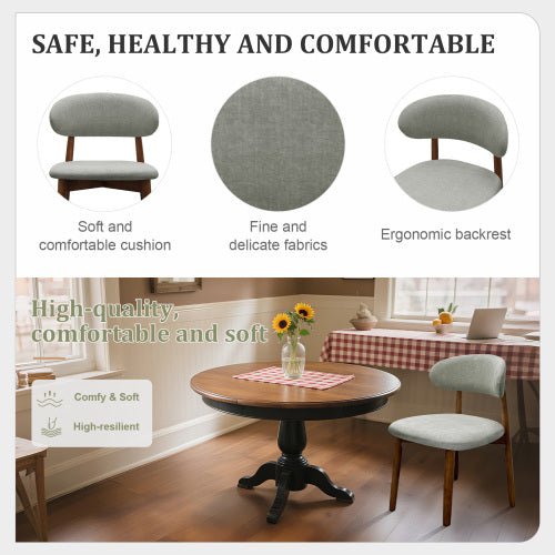 Set of 2 Laurel Green Flannelette Dining Chairs, Crack Resistant Oak Wood Leg Armless Accent Chairs