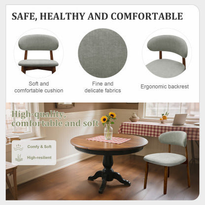 Set of 2 Laurel Green Flannelette Dining Chairs, Crack Resistant Oak Wood Leg Armless Accent Chairs