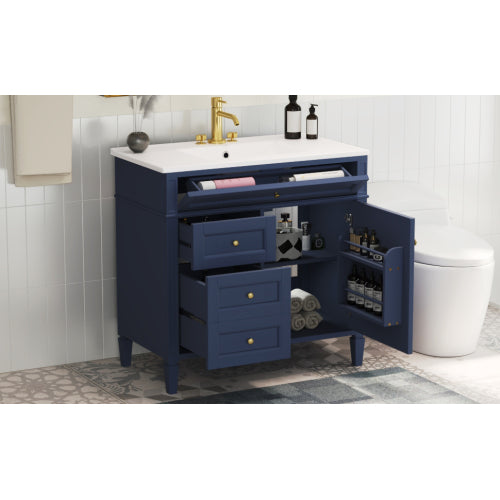 36'' Bathroom Vanity with Top Sink, Modern Bathroom Storage Cabinet with 2 Drawers and a Tip-out Drawer, Single Sink Bathroom Vanity