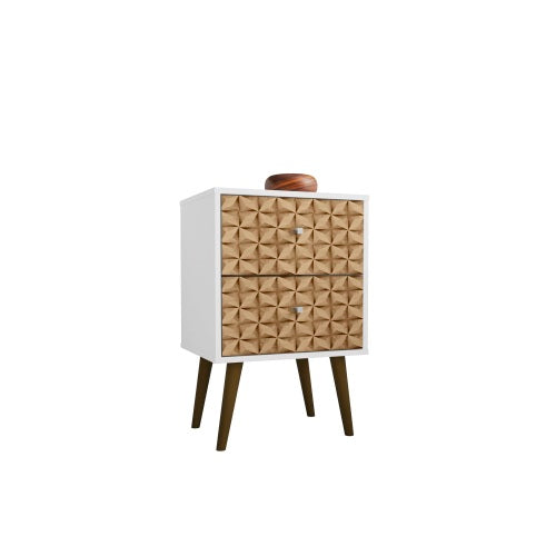 Natural & White 2-Drawer Nightstand, Splayed Wood Legs, 17.72inchL¡Á27.09inchH¡Á14.7inchD