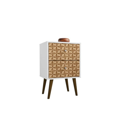 Natural & White 2-Drawer Nightstand, Splayed Wood Legs, 17.72inchL¡Á27.09inchH¡Á14.7inchD
