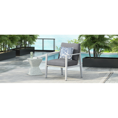 Silver Aluminum Lounge Chair with Sleek Rope Accents and Comfortable Cushions, Perfect for Modern Outdoor and Indoor Spaces