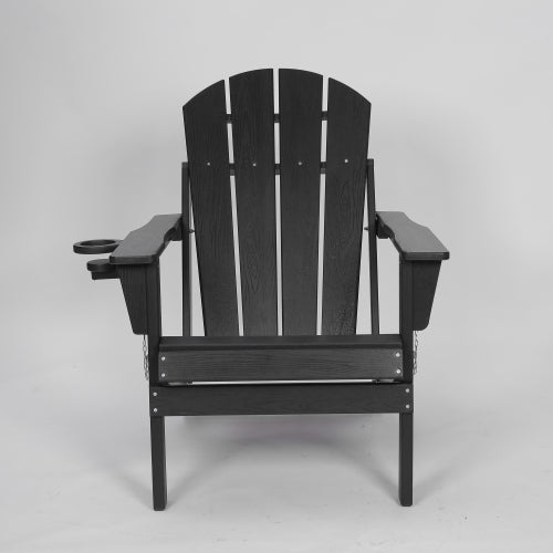 HDPE Folding  Chair with Dual Cup Holder - Composite  Chair with Wood Texture- Black