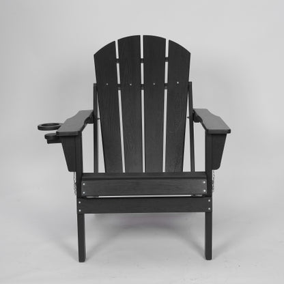 HDPE Folding  Chair with Dual Cup Holder - Composite  Chair with Wood Texture- Black