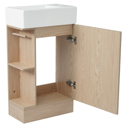 18.6" Bathroom Vanity with Sink, Bathroom Vanity Cabinet with Two-tier Shelf, Left or Right Orientation, Natural (Old Sku:WF308491AAN)