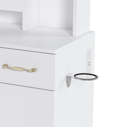 Vanity Desk with LED Mirror Lights and Power Outlet Charging Station, Makeup Dressing Table with 3 Drawers, 7 Shelves and Storage Stool, for Girls and Women (White)