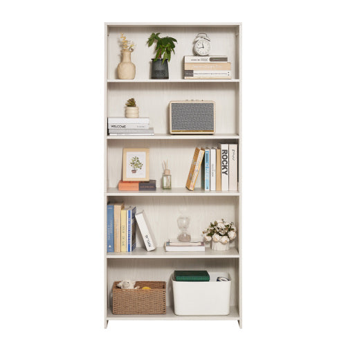 68.3 Inch White 5-Tier Wide Anti-Tip Freestanding Open Bookshelf
