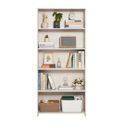 68.3 Inch White 5-Tier Wide Anti-Tip Freestanding Open Bookshelf