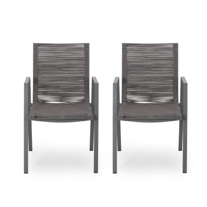 Outdoor Modern Aluminum Dining Chair with Rope Seat (Set of 2), Gray and Dark Gray