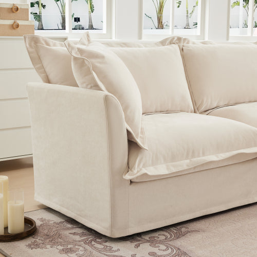 Cream Chenille Upholstered Ottoman Sofa, Removable Washable Covers, High-Density Foam Modular Seating for Living Room