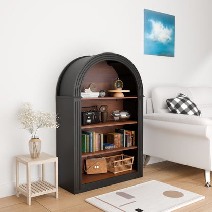 Arched 4-Shelf Tall Wood Bookcase Open Display Storage Shelf Black
