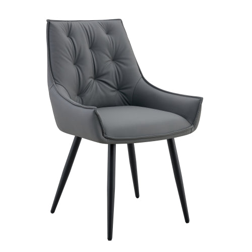 Dining Chairs Set of 4, Dark Gray Faux Leather Dining Room Chair, Metal Kitchen Chairs with Gold Mesh Texture and Black Sanded Legs, Flat Back Upholstered Chair (Dark Gray, Set of 4)