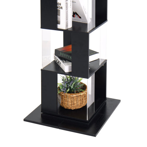 6-Tier Black 360¡ã Rotating Bookshelf Particleboard Acrylic Anti-Tall Base Household Multi-Layer Storage Display Shelf