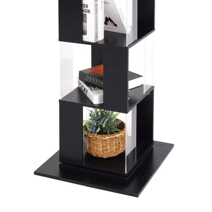 6-Tier Black 360¡ã Rotating Bookshelf Particleboard Acrylic Anti-Tall Base Household Multi-Layer Storage Display Shelf