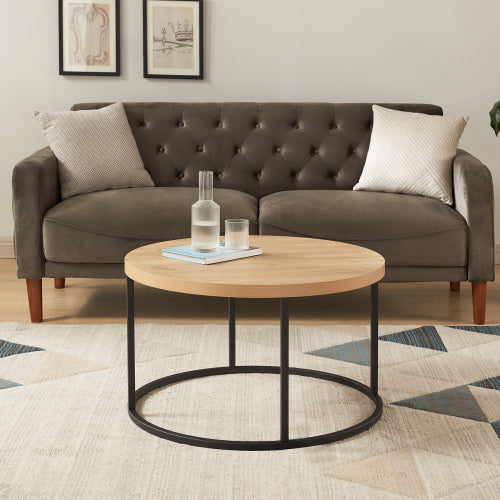 31.5inch  Round Coffee Table, Natural Oak Finish