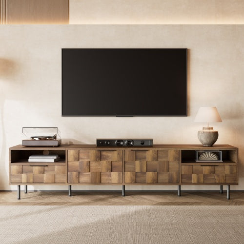 78.7 inch Natural Mid Century TV Stand 2 Drawer Media Cabinet Supports Up To 85 Inch TV