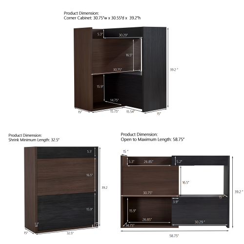 32.5 inch-58.8 inchW 40 inchH Multifuctional Storage Cabinet, Buffet Sideboard Cabinet with Drawer, Corner Cabinet for 44 inchH Window decor, Livingroom, Hallway, Entryway, Kitchen & Office  - Black & Walnut